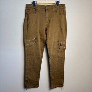 DG2 Women's Ankle Zip Denim Moto Pants Brown 12P Festival Casual Y2K Stretch
